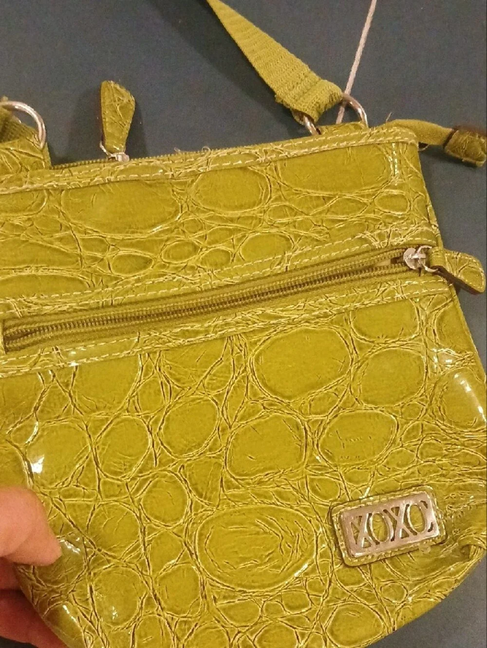 XOXO Olive Croc-Embossed Crossbody Bag